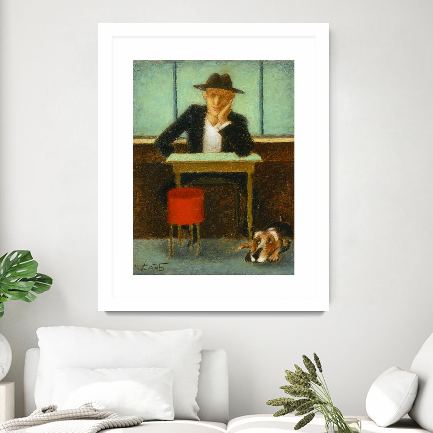 2 in a cafe shop by Steven Lamb on GIANT ART - green figurative homme