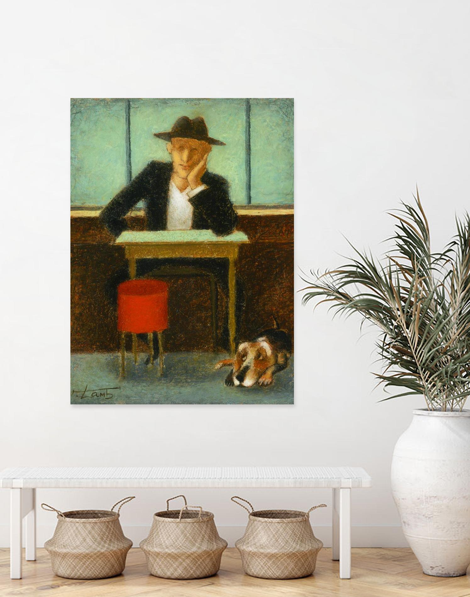 2 in a cafe shop by Steven Lamb on GIANT ART - green figurative homme