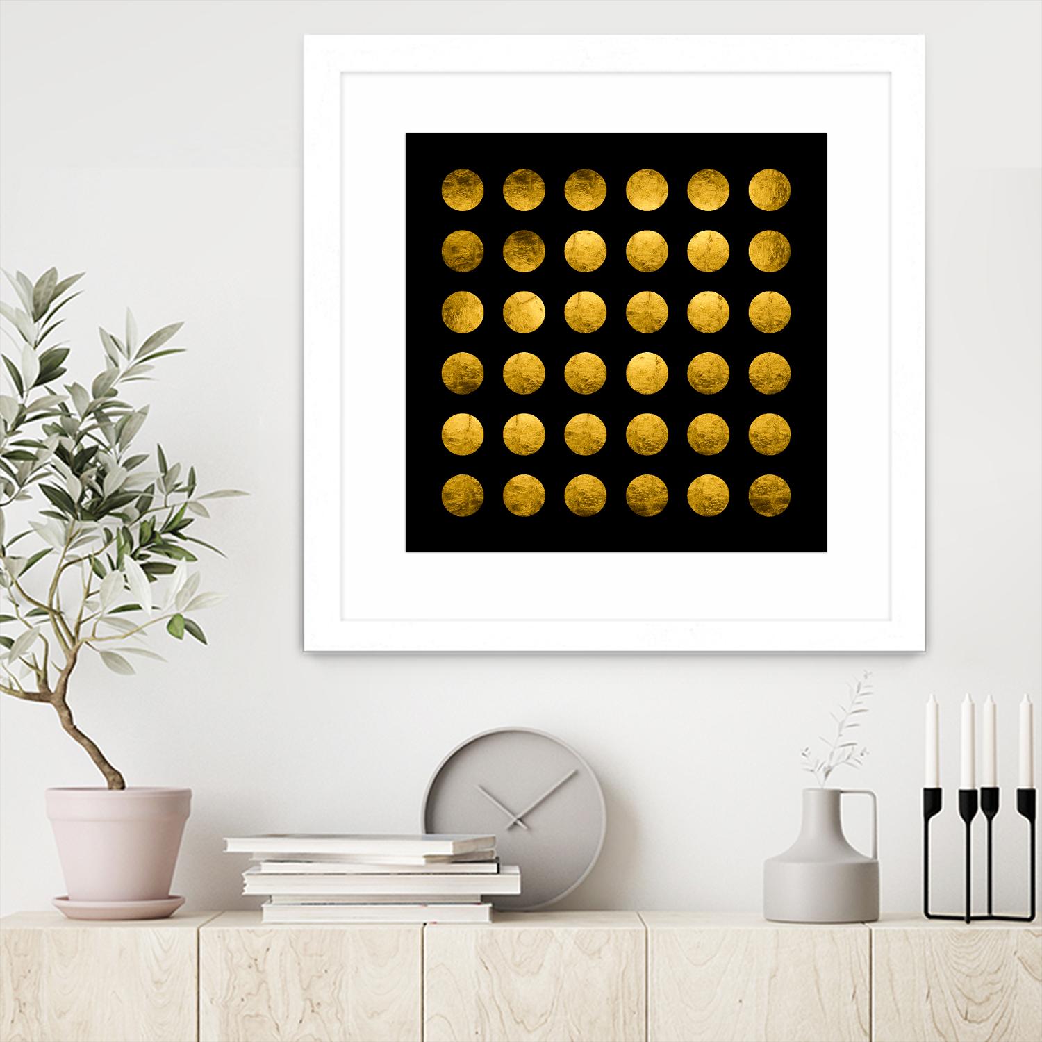Golden Spots Black by Daniel Stanford on GIANT ART - gold shapes polka dots