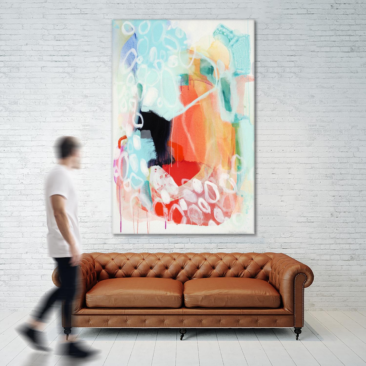Cherry Creamsicle love by Claire Desjardins on GIANT ART - red abstract pastel