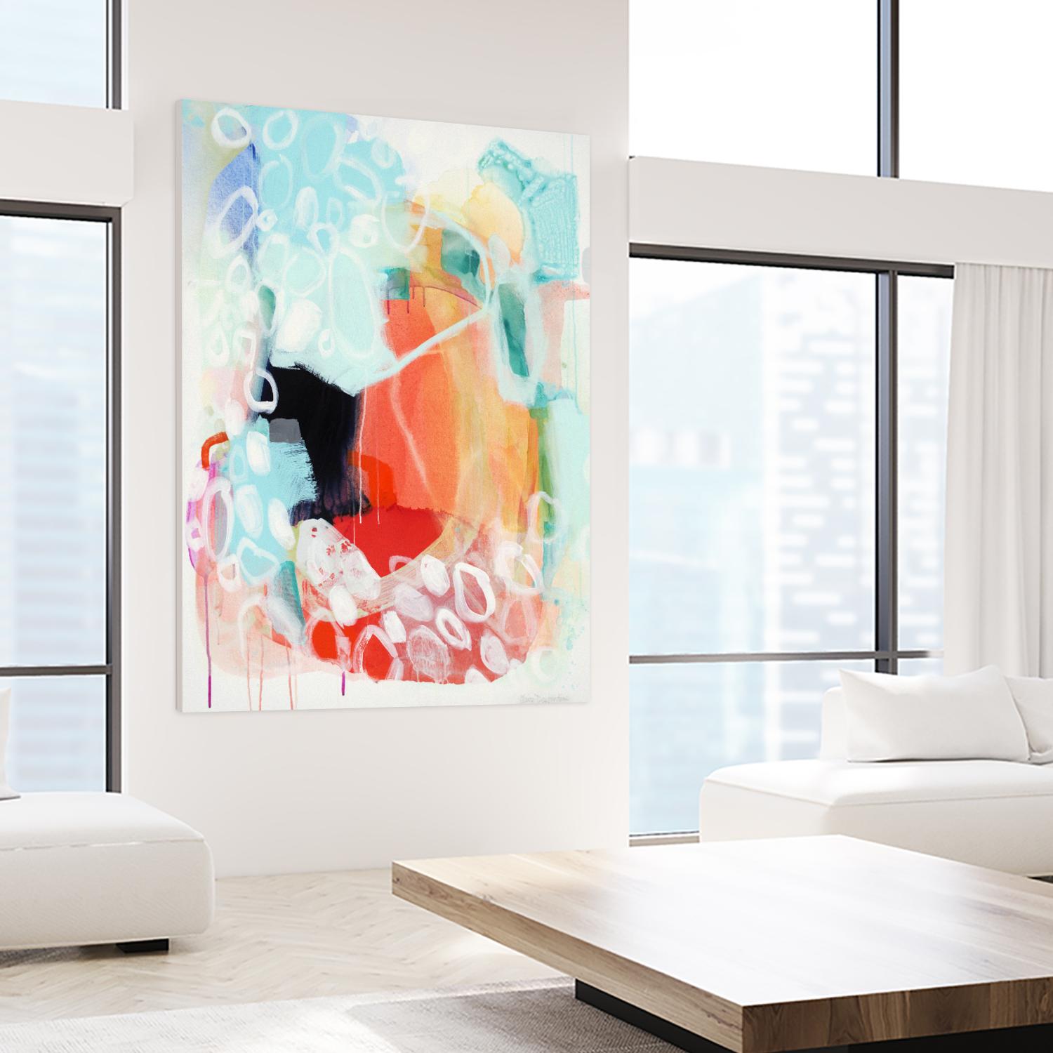 Cherry Creamsicle love by Claire Desjardins on GIANT ART - red abstract pastel