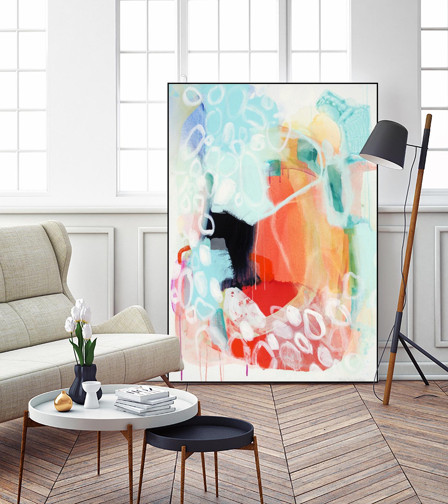 Cherry Creamsicle love by Claire Desjardins on GIANT ART - red abstract pastel