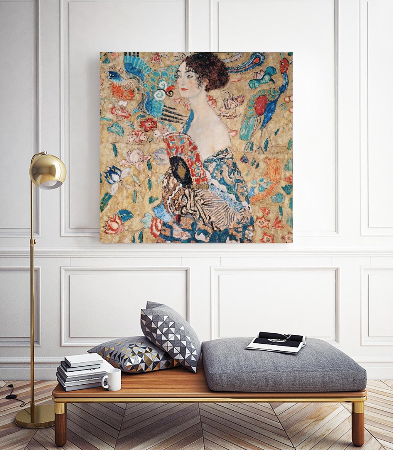 Woman with fan by Gustav Klimt on GIANT ART - gold masters féminité