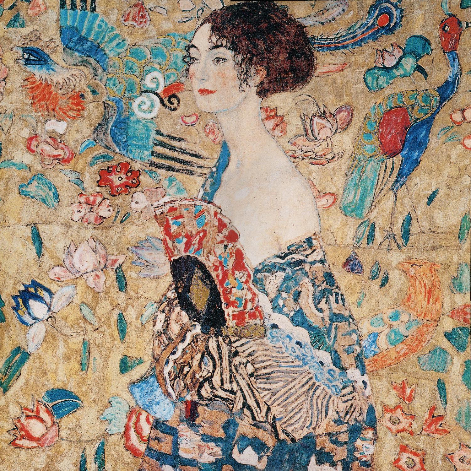 Woman with fan by Gustav Klimt on GIANT ART - gold masters féminité