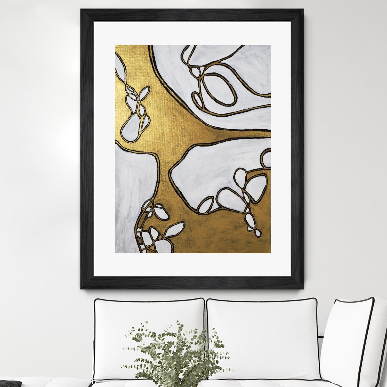 Mocha Latte -Gold - 1 by Lori Dubois on GIANT ART - gold linear artistes du québec