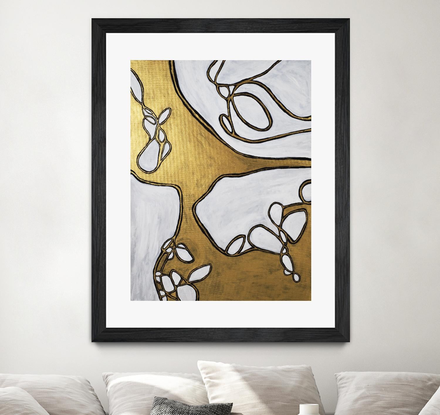 Mocha Latte -Gold - 1 by Lori Dubois on GIANT ART - gold linear artistes du québec