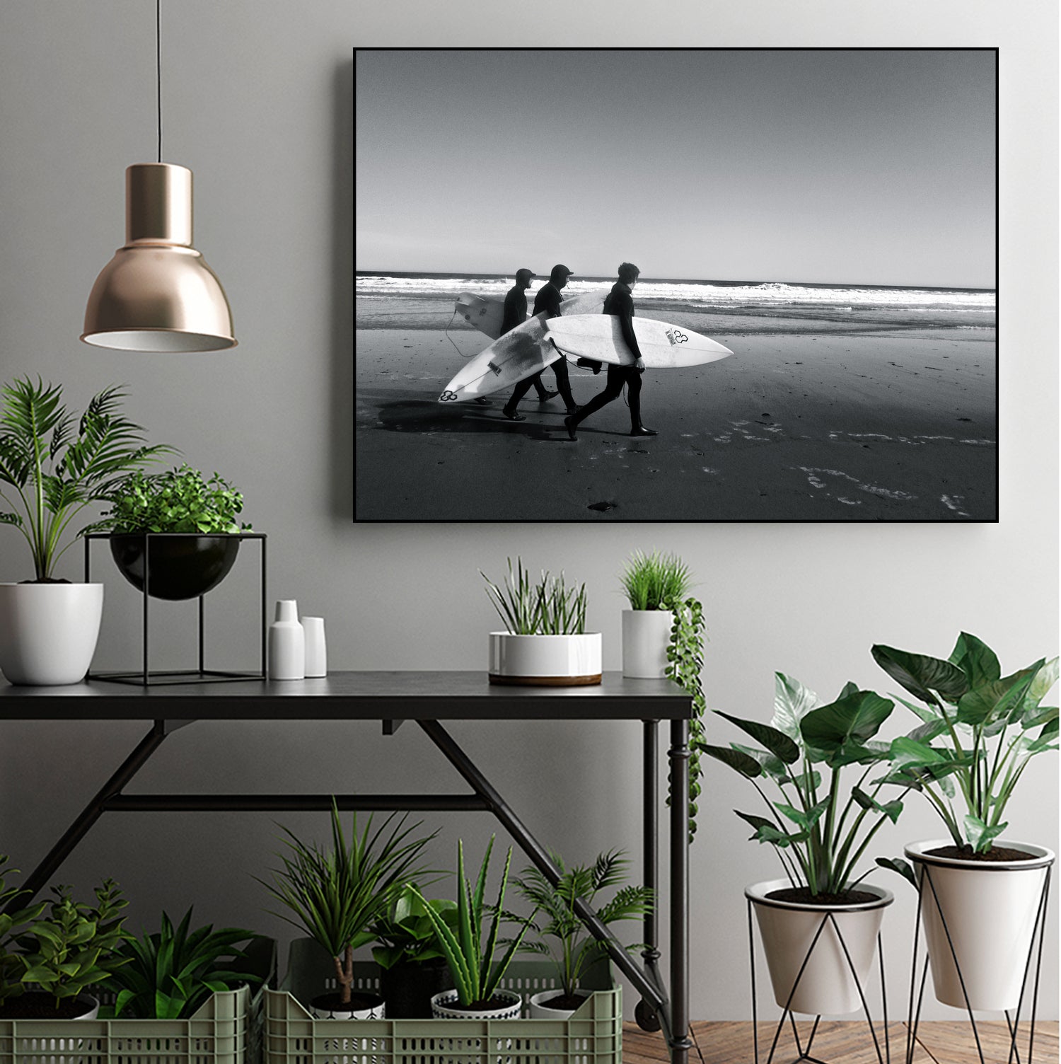 Surfers by Pauline Aubut on GIANT ART - white coastal  sand