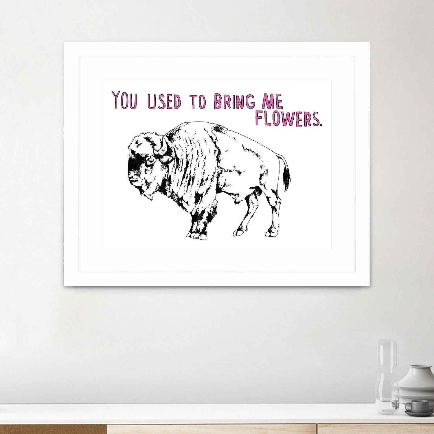 Bison by Natasha Marie on GIANT ART - pink black & white beef