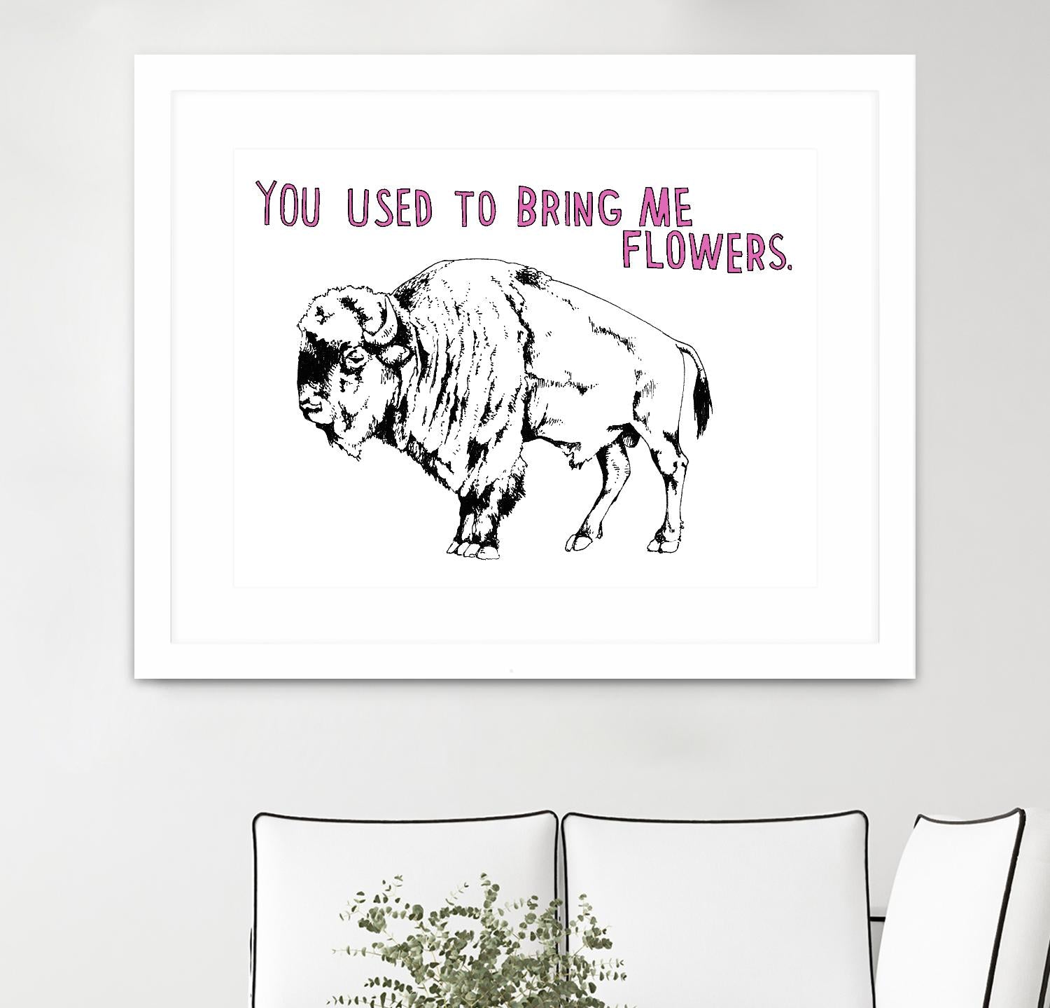 Bison by Natasha Marie on GIANT ART - pink black & white beef