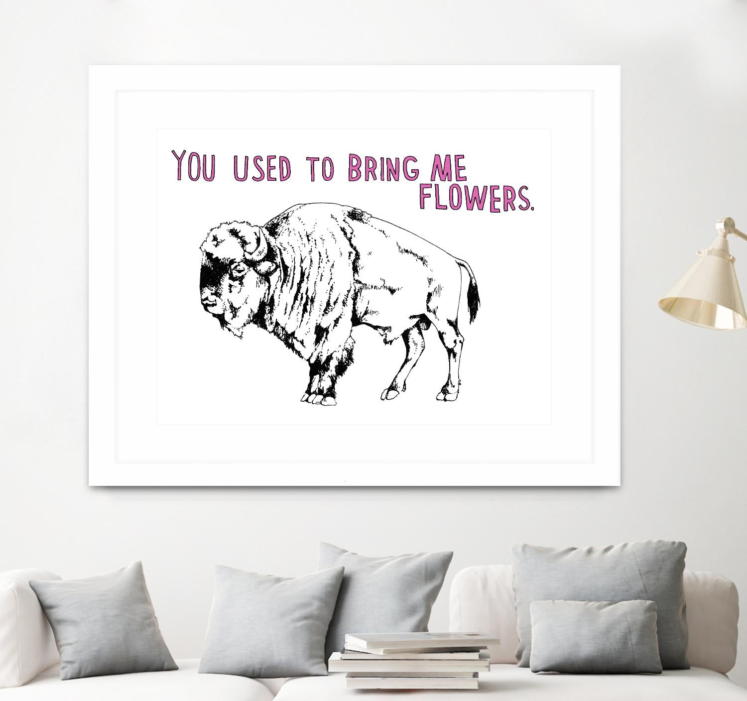 Bison by Natasha Marie on GIANT ART - pink black & white beef