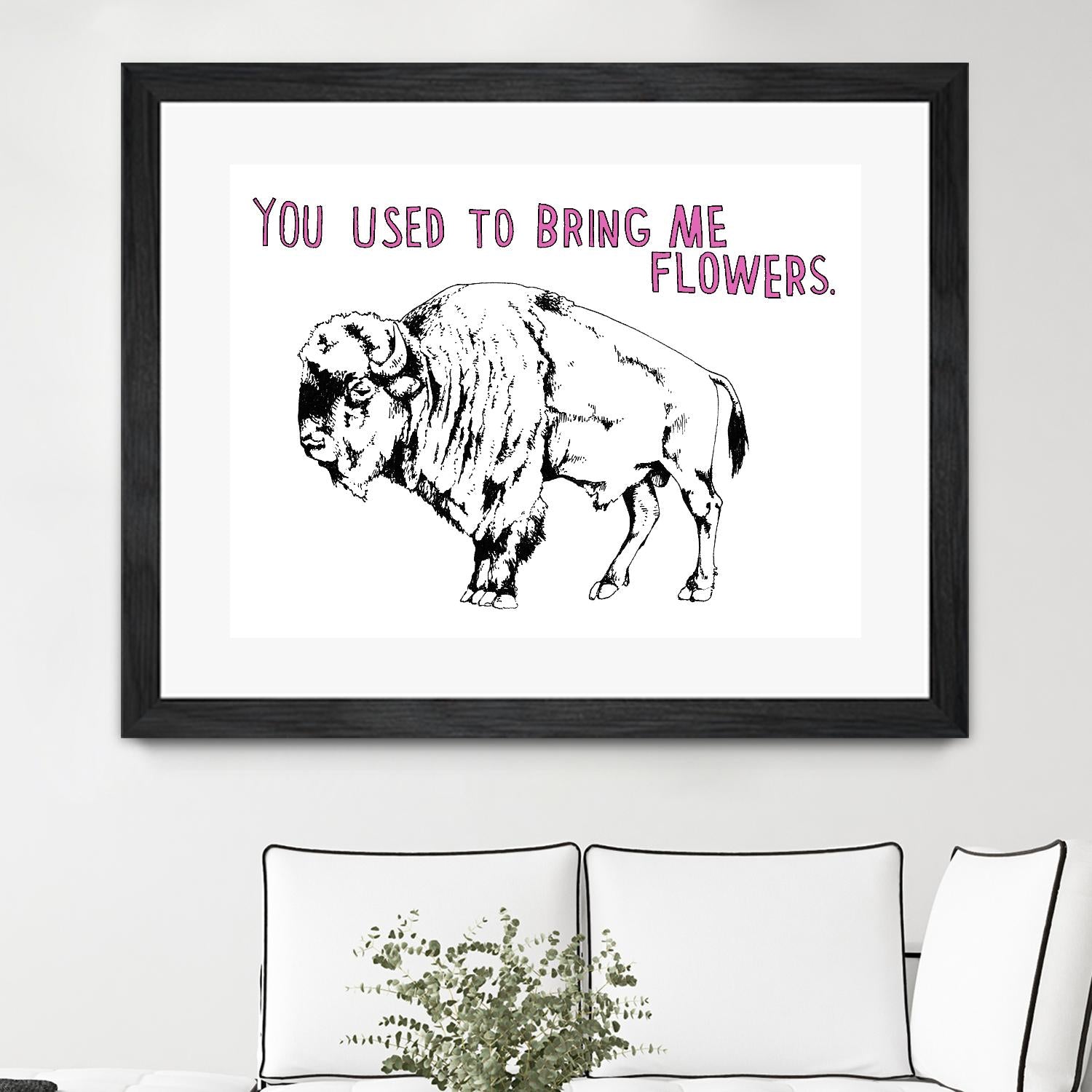 Bison by Natasha Marie on GIANT ART - pink black & white beef