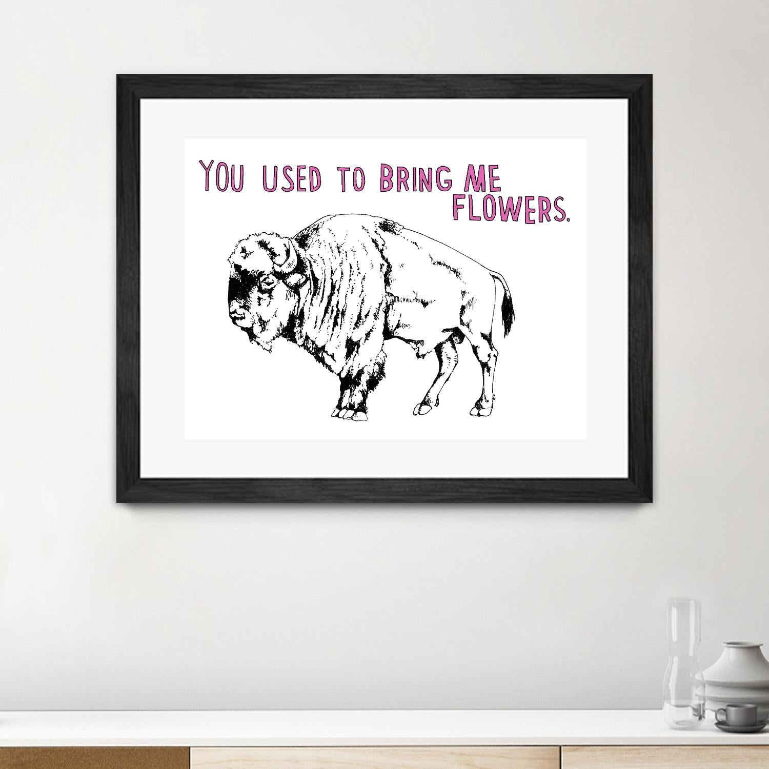 Bison by Natasha Marie on GIANT ART - pink black & white beef