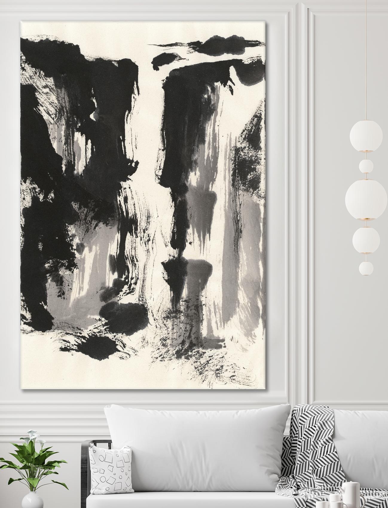 Sumi Waterfall View IV by Chris Paschke on GIANT ART - grey landscape