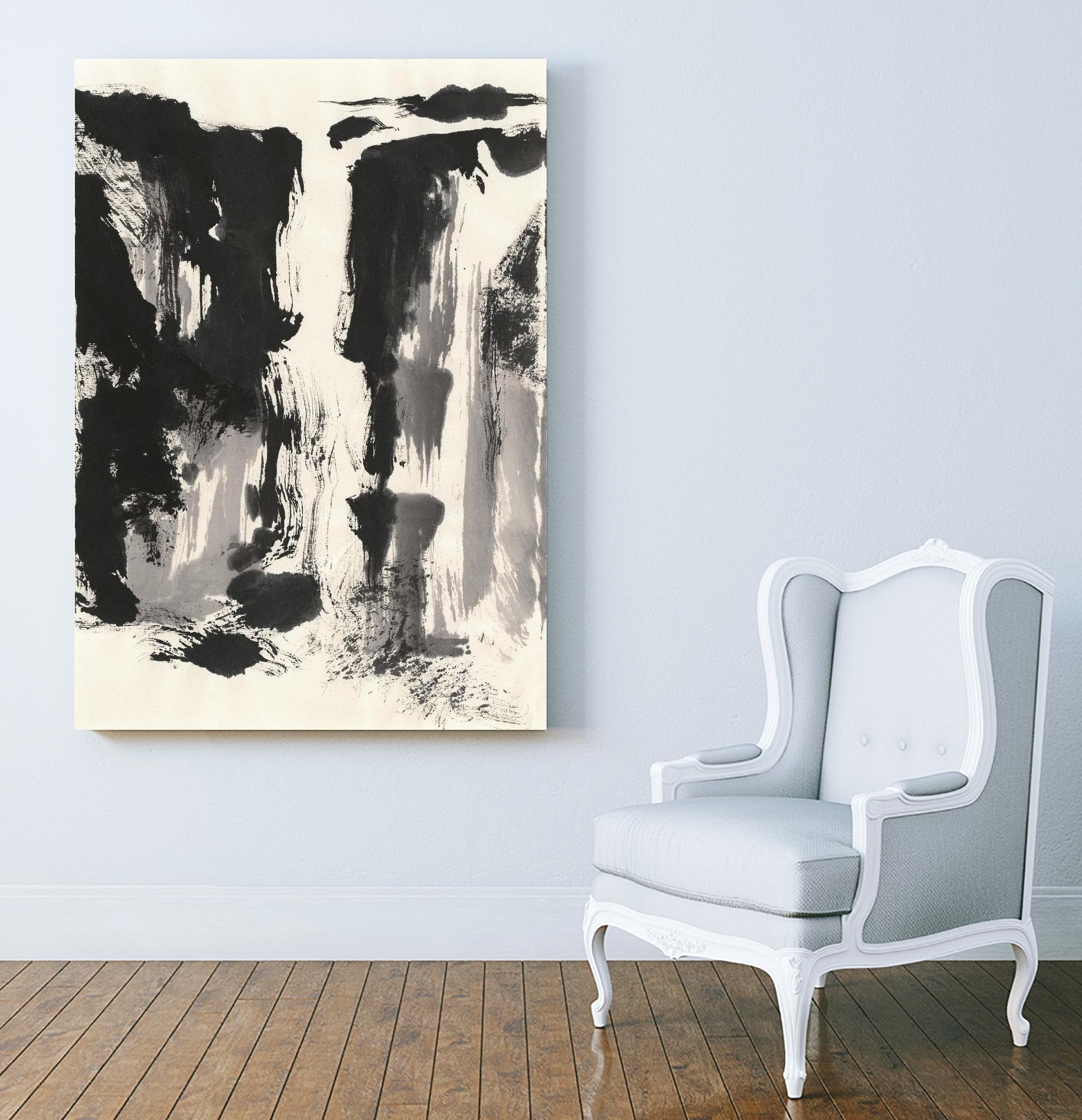 Sumi Waterfall View IV by Chris Paschke on GIANT ART - grey landscape