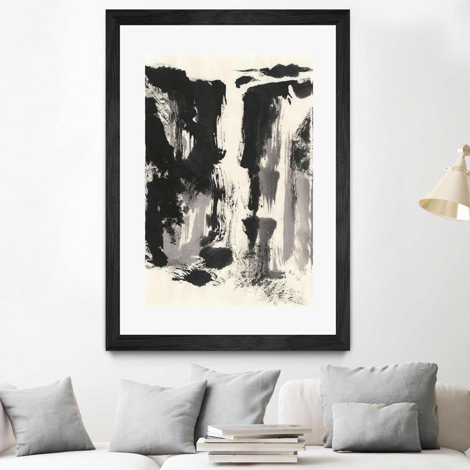 Sumi Waterfall View IV by Chris Paschke on GIANT ART - grey landscape