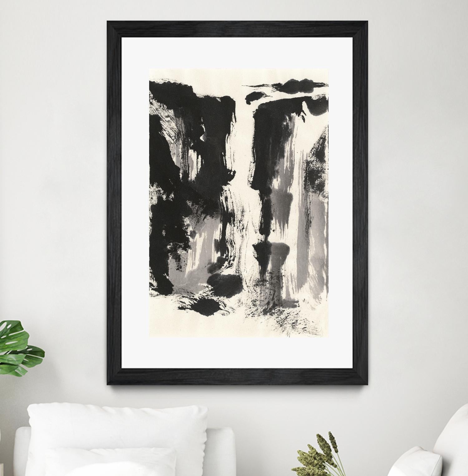 Sumi Waterfall View IV by Chris Paschke on GIANT ART - grey landscape