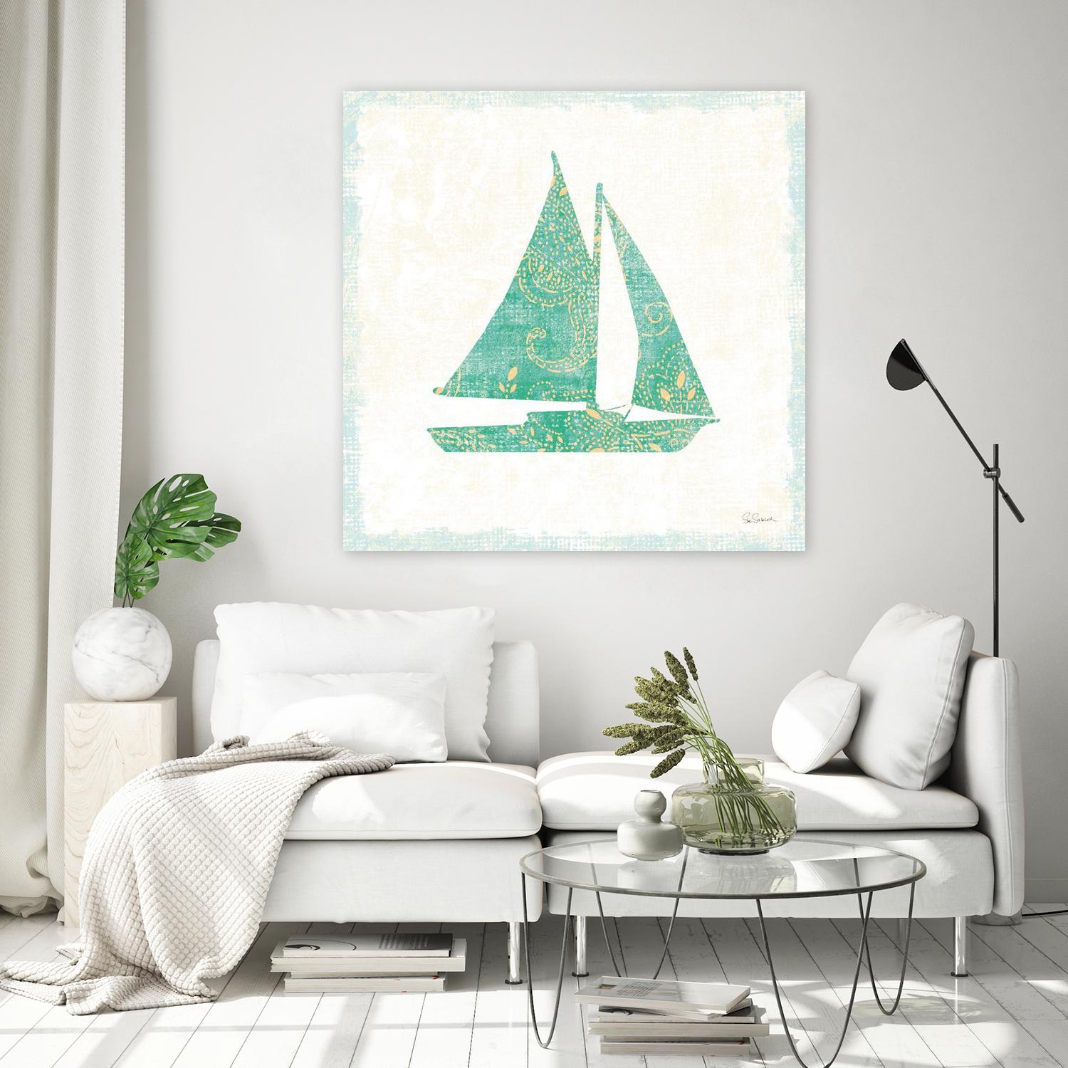 Flamingo Tropicale V by Sue Schlabach on GIANT ART - beige costal sail boat