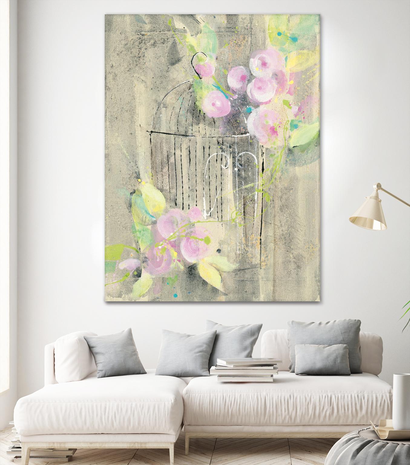 Birdcage Floral I by Albena Hristova on GIANT ART - pink floral