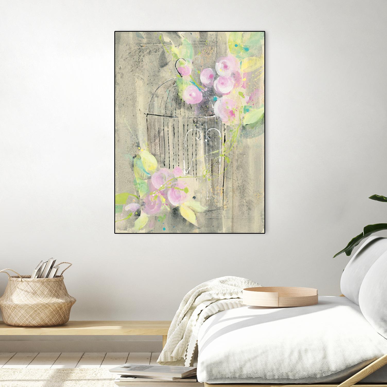 Birdcage Floral I by Albena Hristova on GIANT ART - pink floral