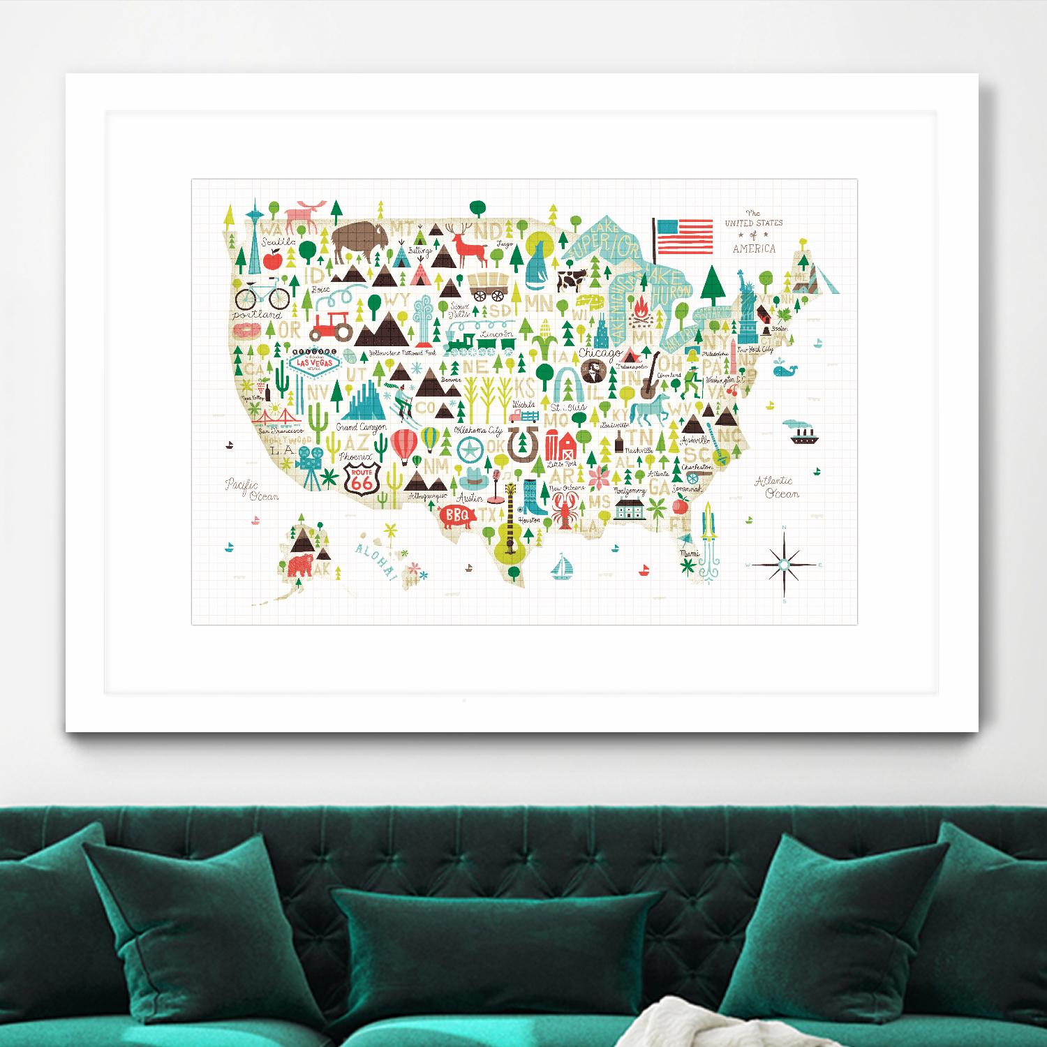 Illustrated USA by Michael Mullan on GIANT ART - green maps