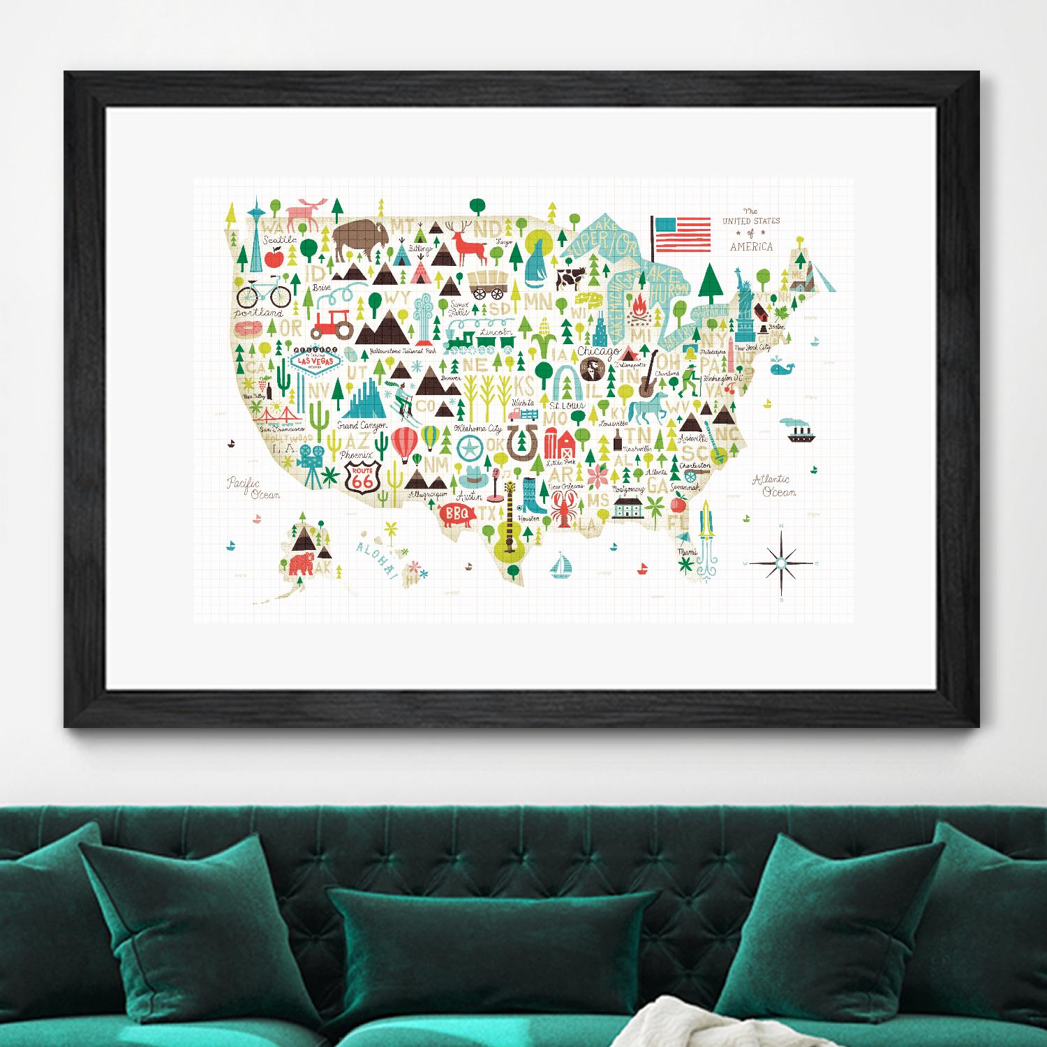 Illustrated USA by Michael Mullan on GIANT ART - green maps