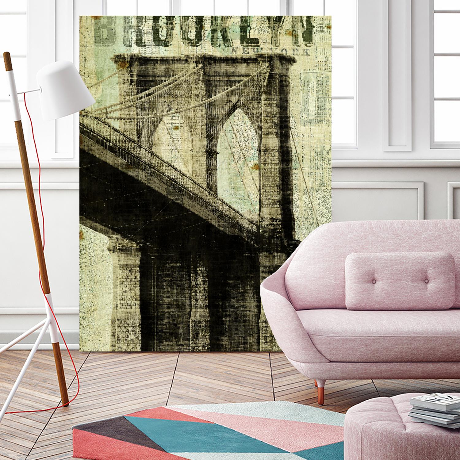 Vintage NY Brooklyn Bridge by Michael Mullan on GIANT ART - white architectural