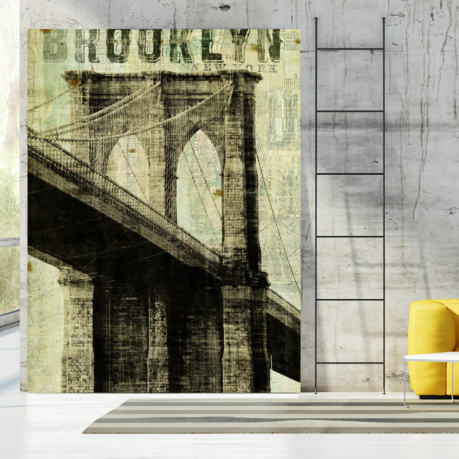 Vintage NY Brooklyn Bridge by Michael Mullan on GIANT ART - white architectural