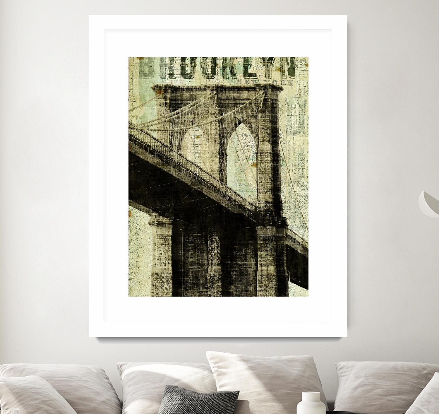 Vintage NY Brooklyn Bridge by Michael Mullan on GIANT ART - white architectural