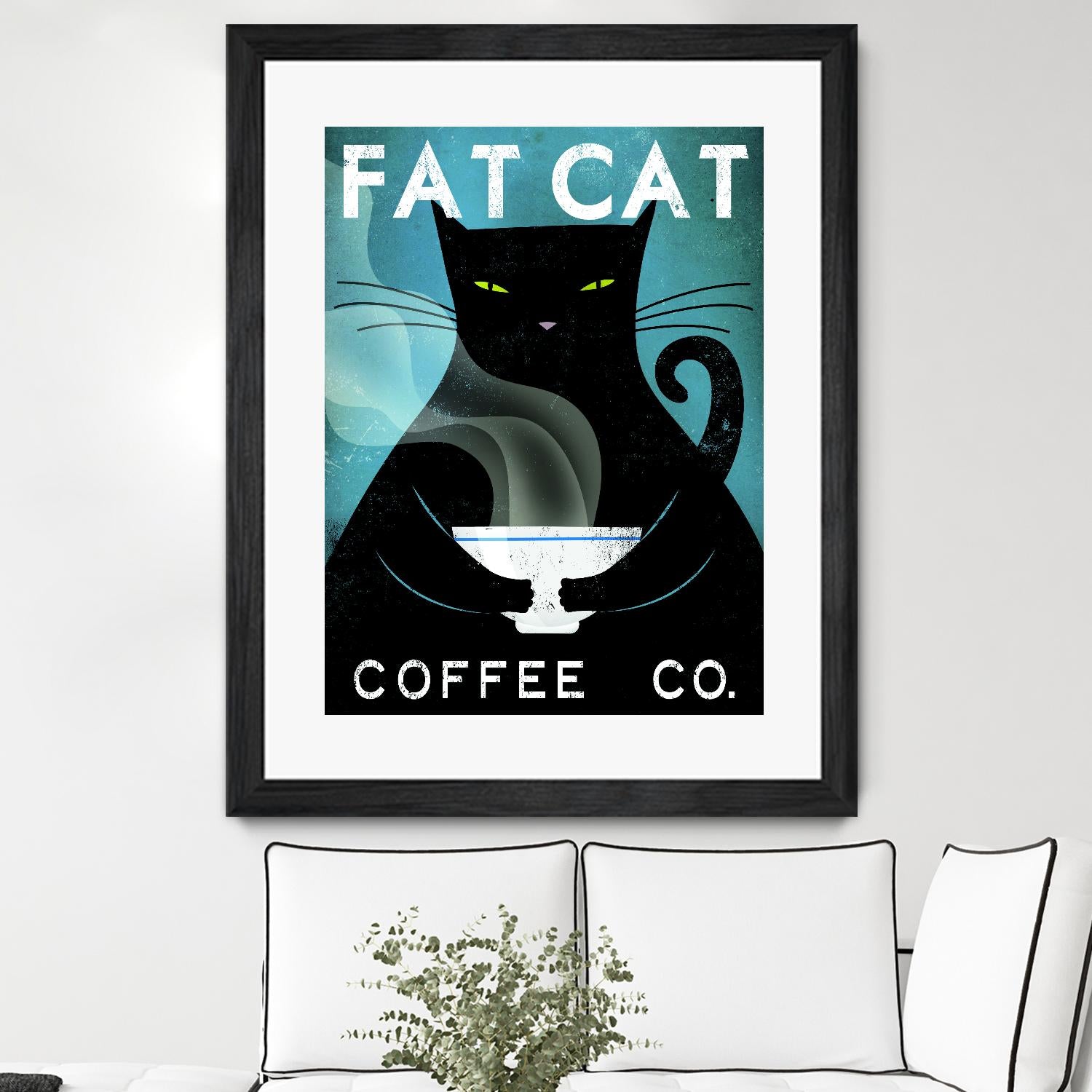 Cat Coffee no City by Ryan Fowler on GIANT ART - blue typography