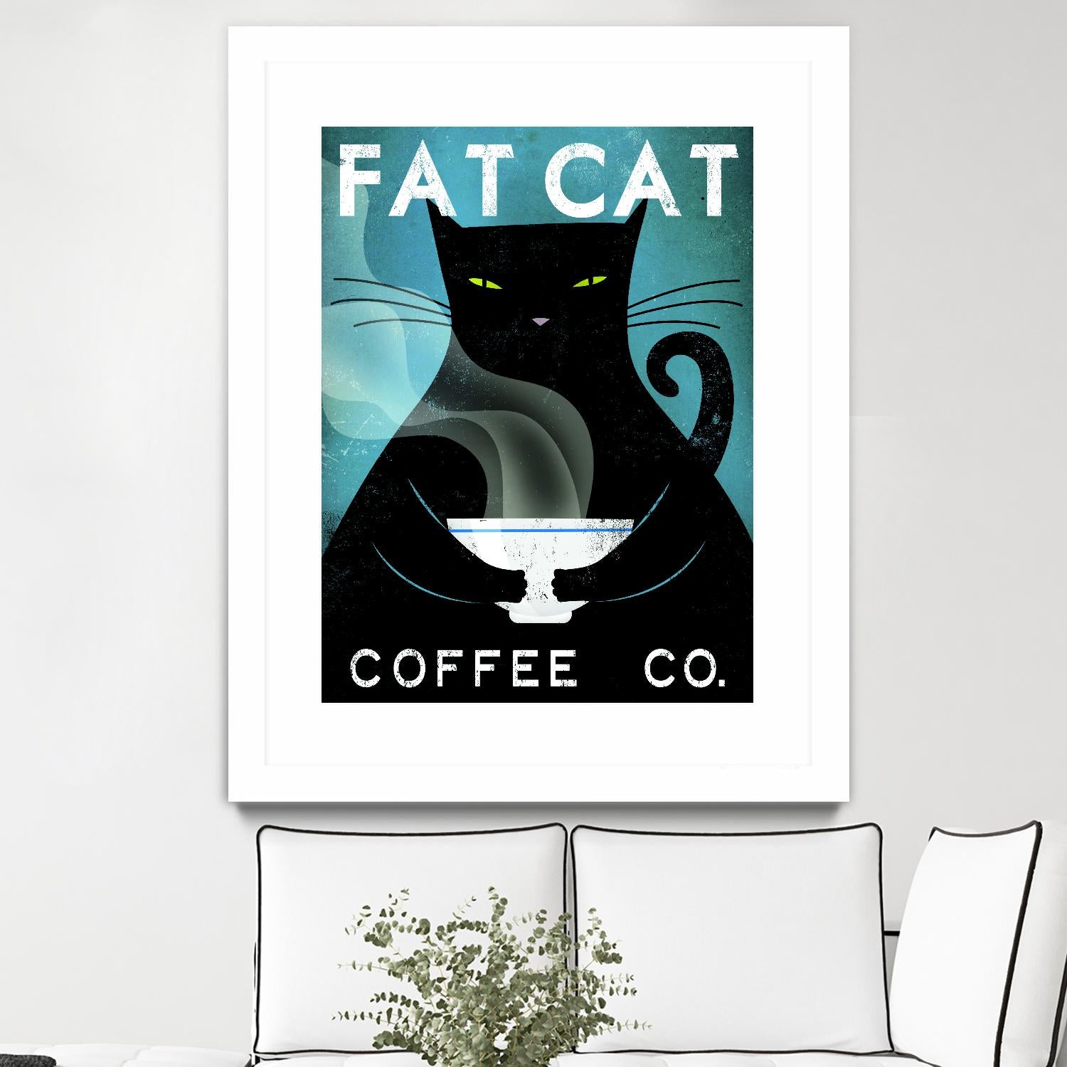 Cat Coffee no City by Ryan Fowler on GIANT ART - blue typography