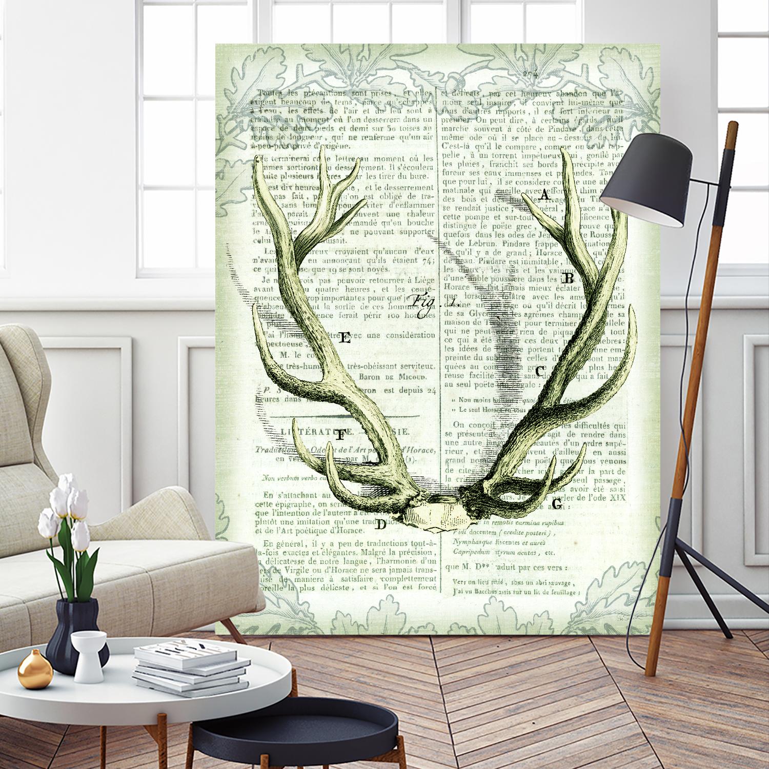 Regal Antlers on Newsprint I by Sue Schlabach on GIANT ART - brown country look