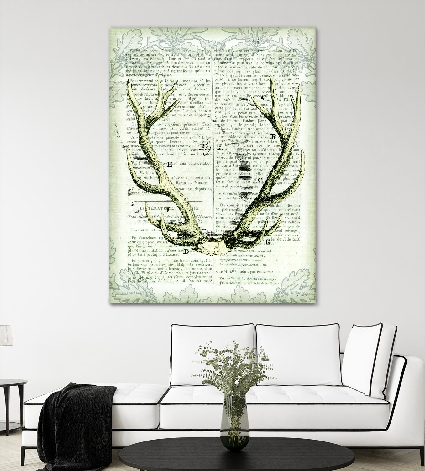 Regal Antlers on Newsprint I by Sue Schlabach on GIANT ART - brown country look