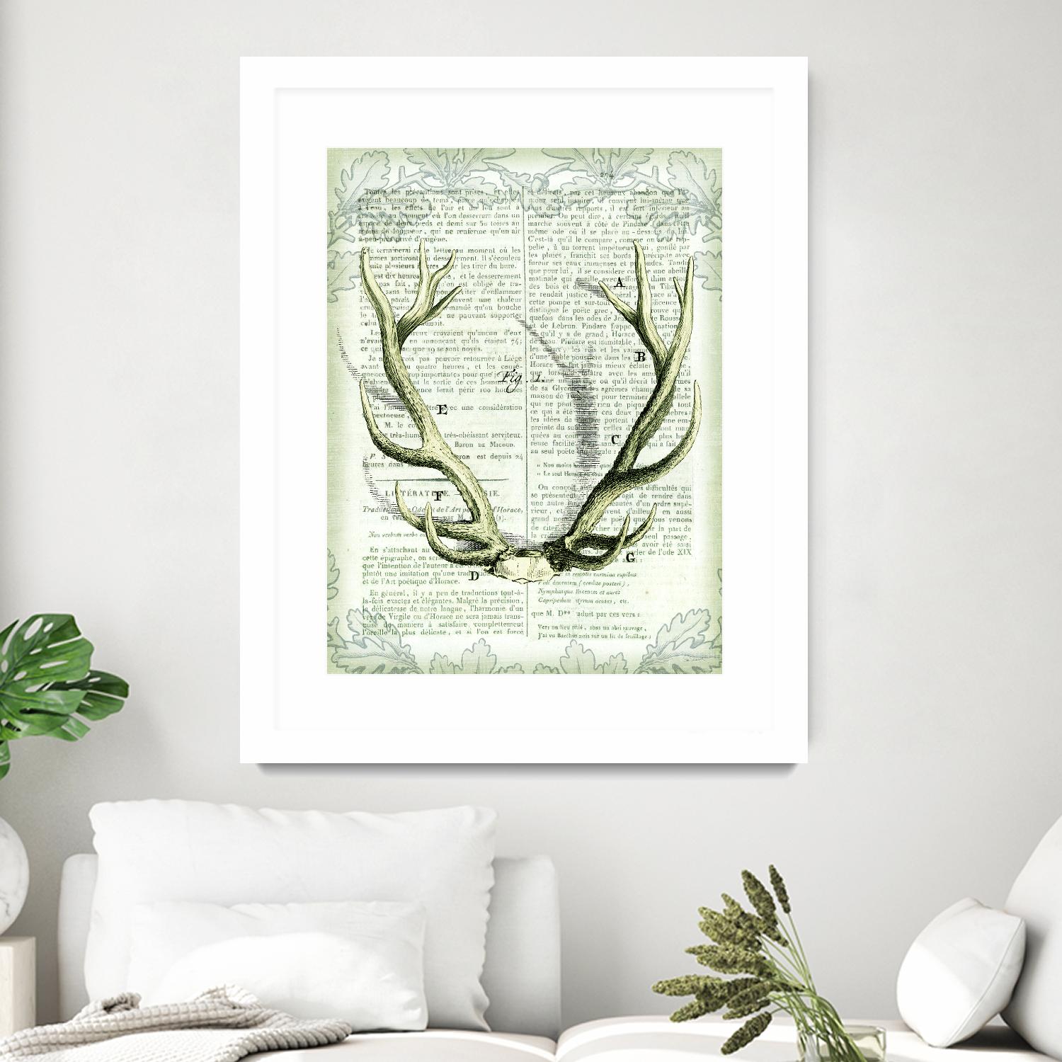 Regal Antlers on Newsprint I by Sue Schlabach on GIANT ART - brown country look