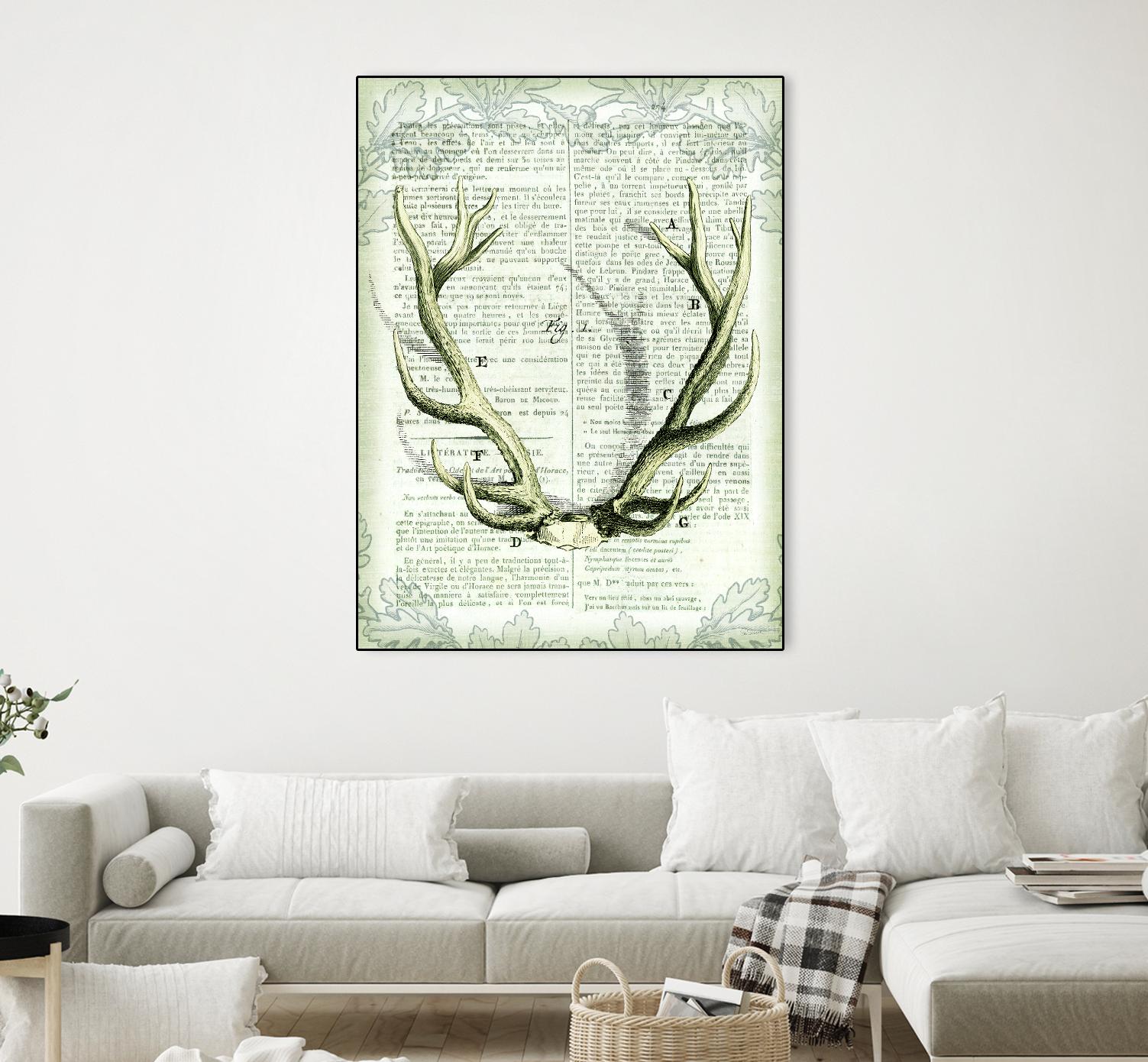 Regal Antlers on Newsprint I by Sue Schlabach on GIANT ART - brown country look