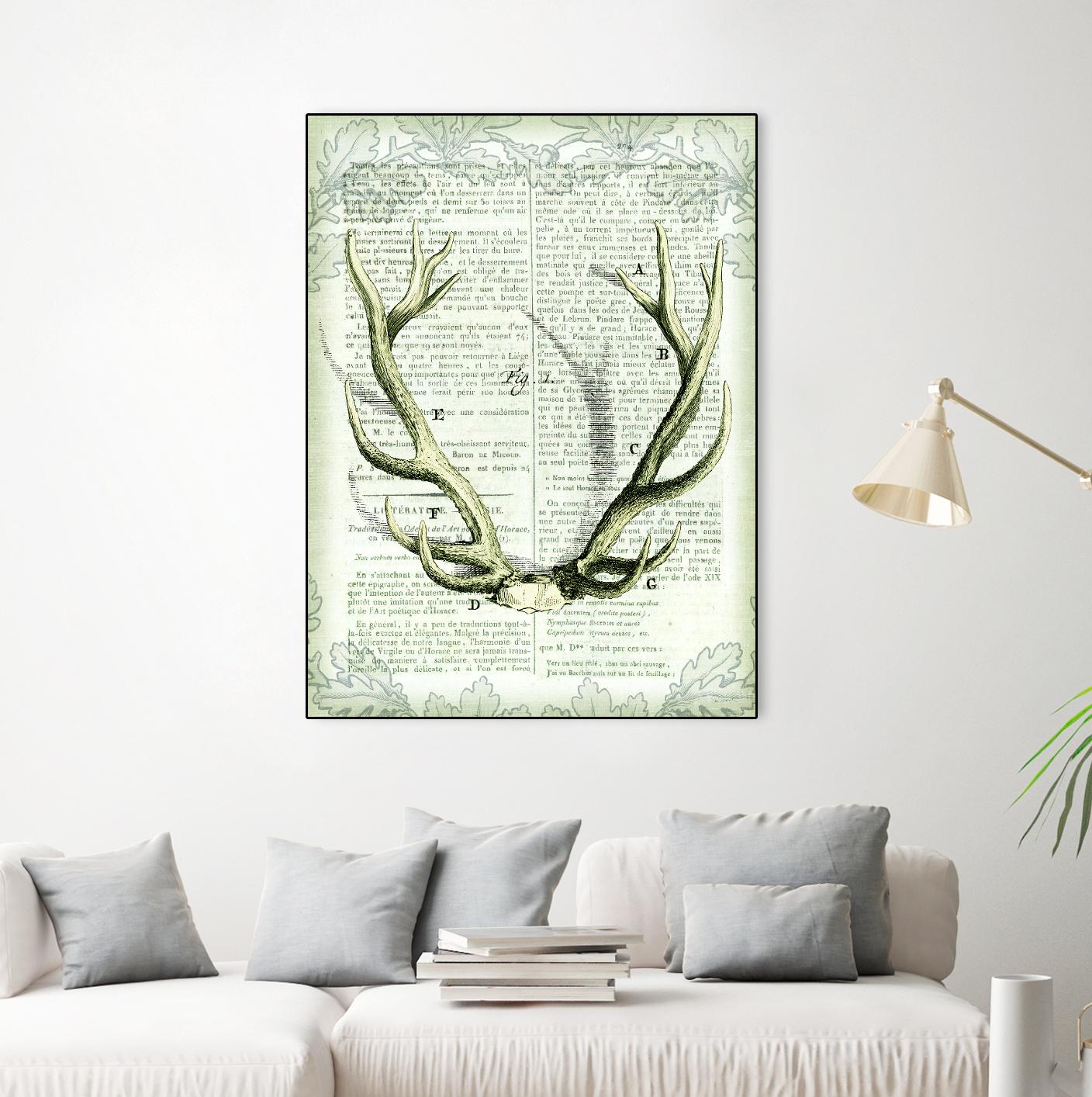Regal Antlers on Newsprint I by Sue Schlabach on GIANT ART - brown country look