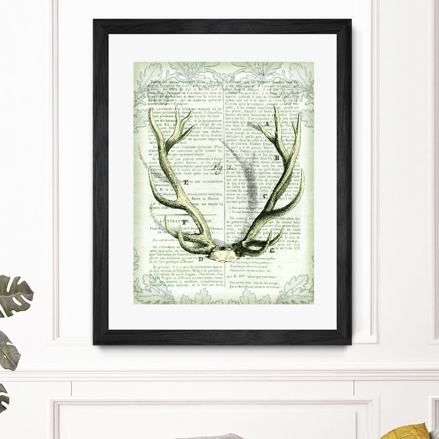 Regal Antlers on Newsprint I by Sue Schlabach on GIANT ART - brown country look