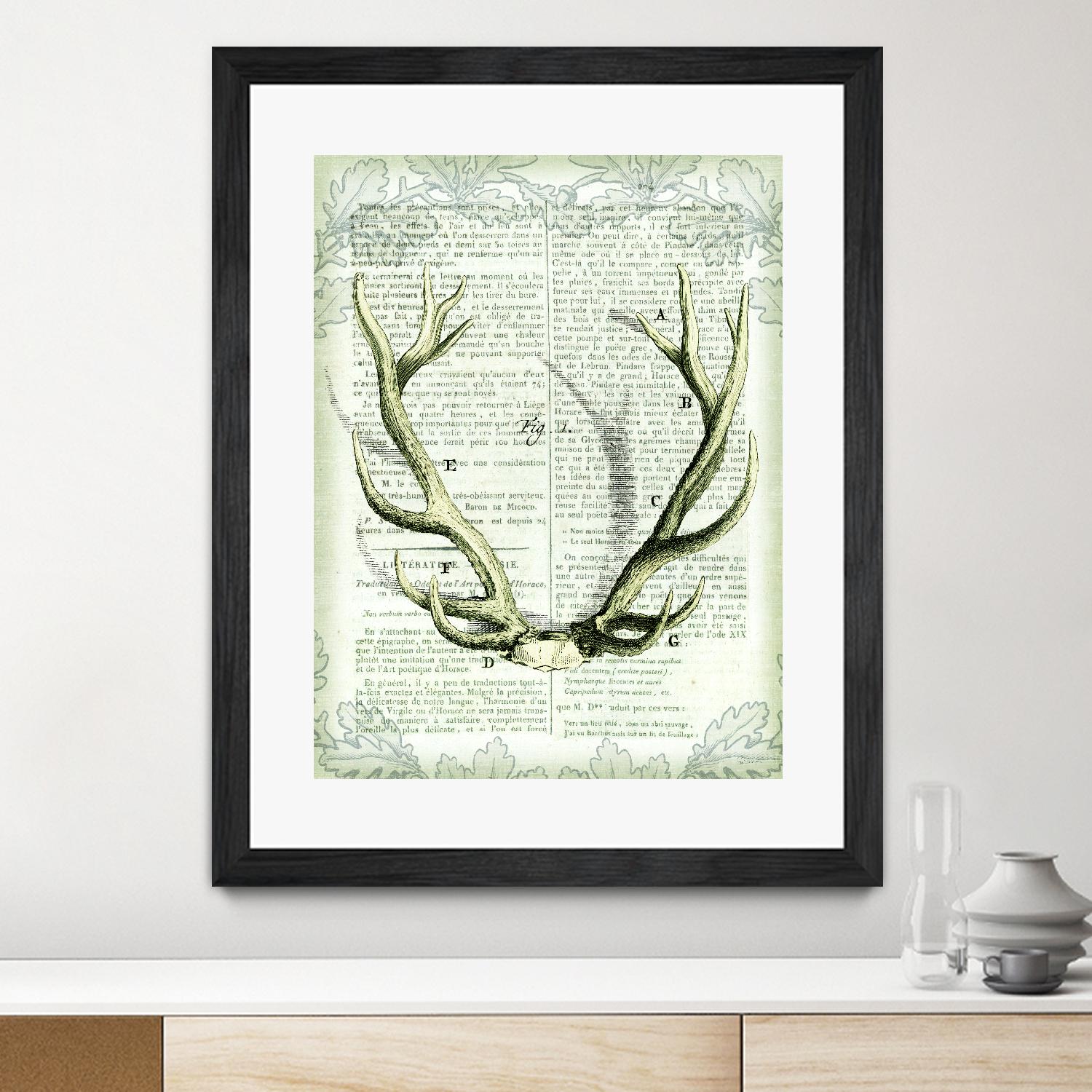 Regal Antlers on Newsprint I by Sue Schlabach on GIANT ART - brown country look