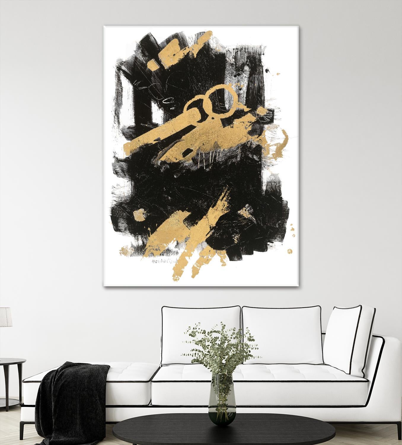 Gold Black Abstract Panel I by Mike Schick on GIANT ART - black abstract