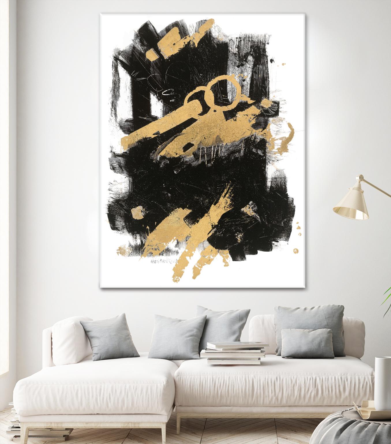 Gold Black Abstract Panel I by Mike Schick on GIANT ART - black abstract