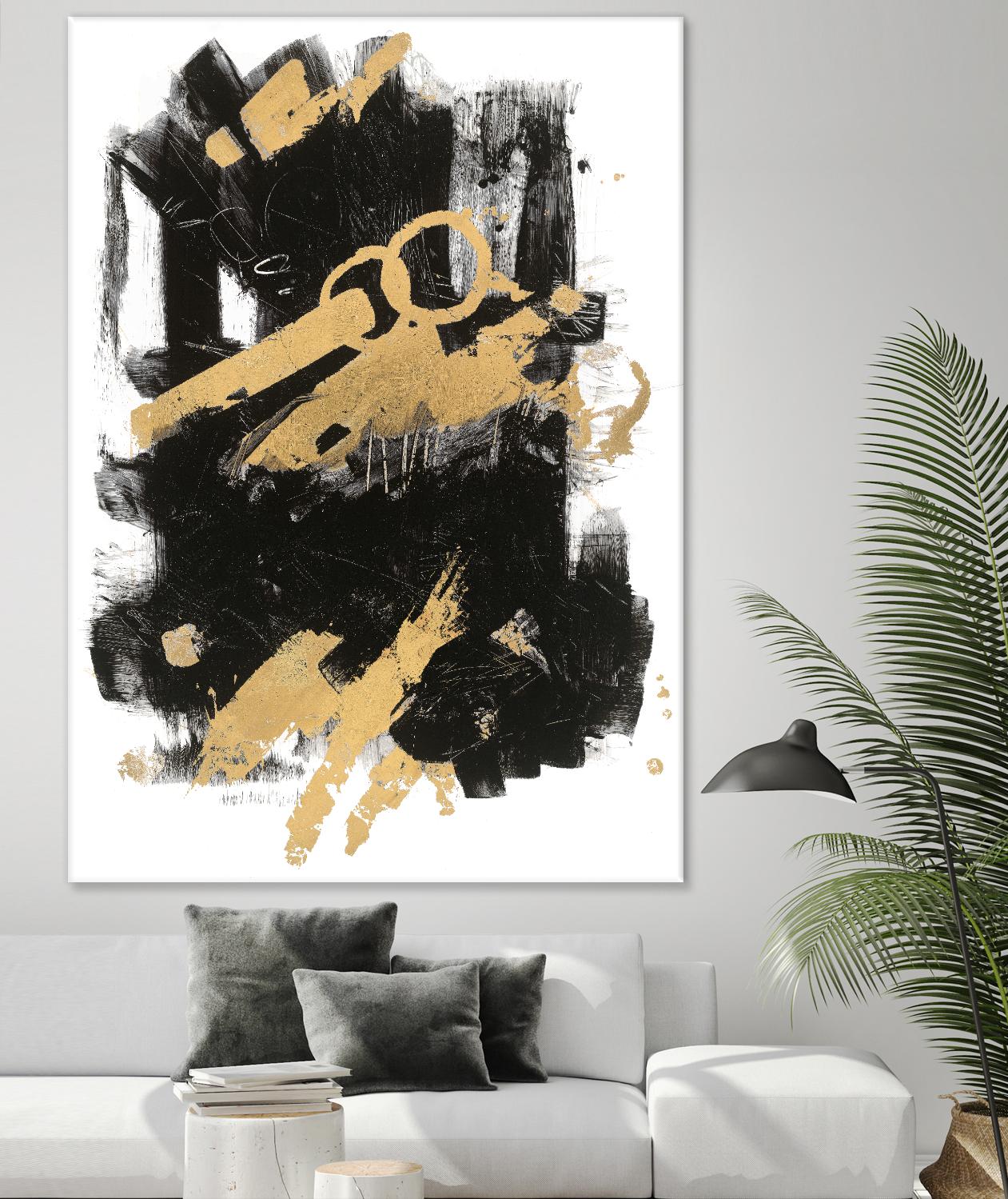 Gold Black Abstract Panel I by Mike Schick on GIANT ART - black abstract