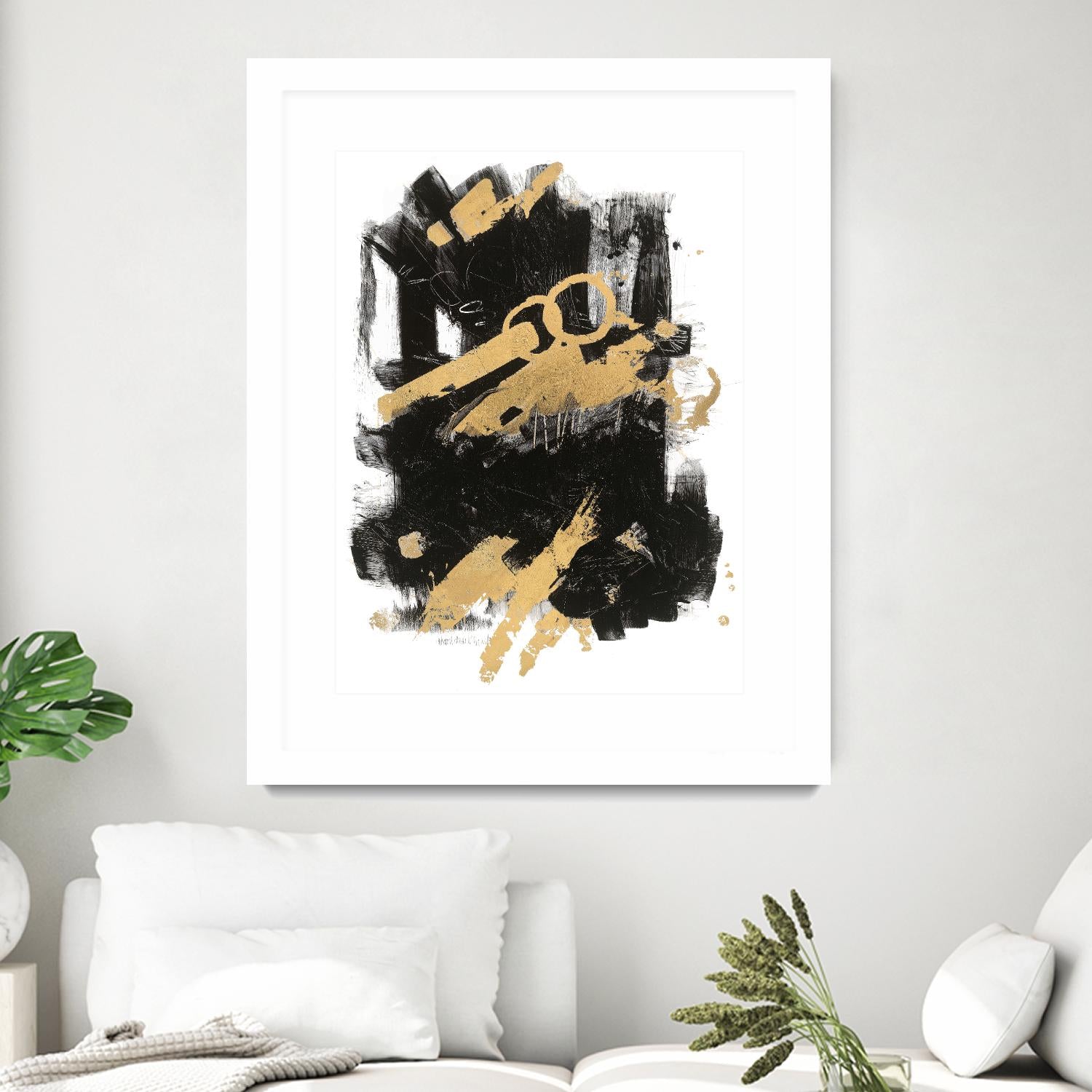 Gold Black Abstract Panel I by Mike Schick on GIANT ART - black abstract