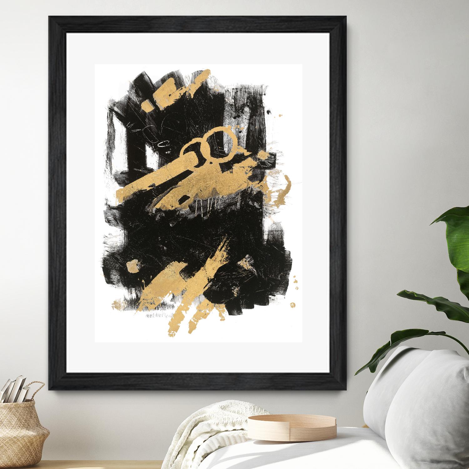 Gold Black Abstract Panel I by Mike Schick on GIANT ART - black abstract