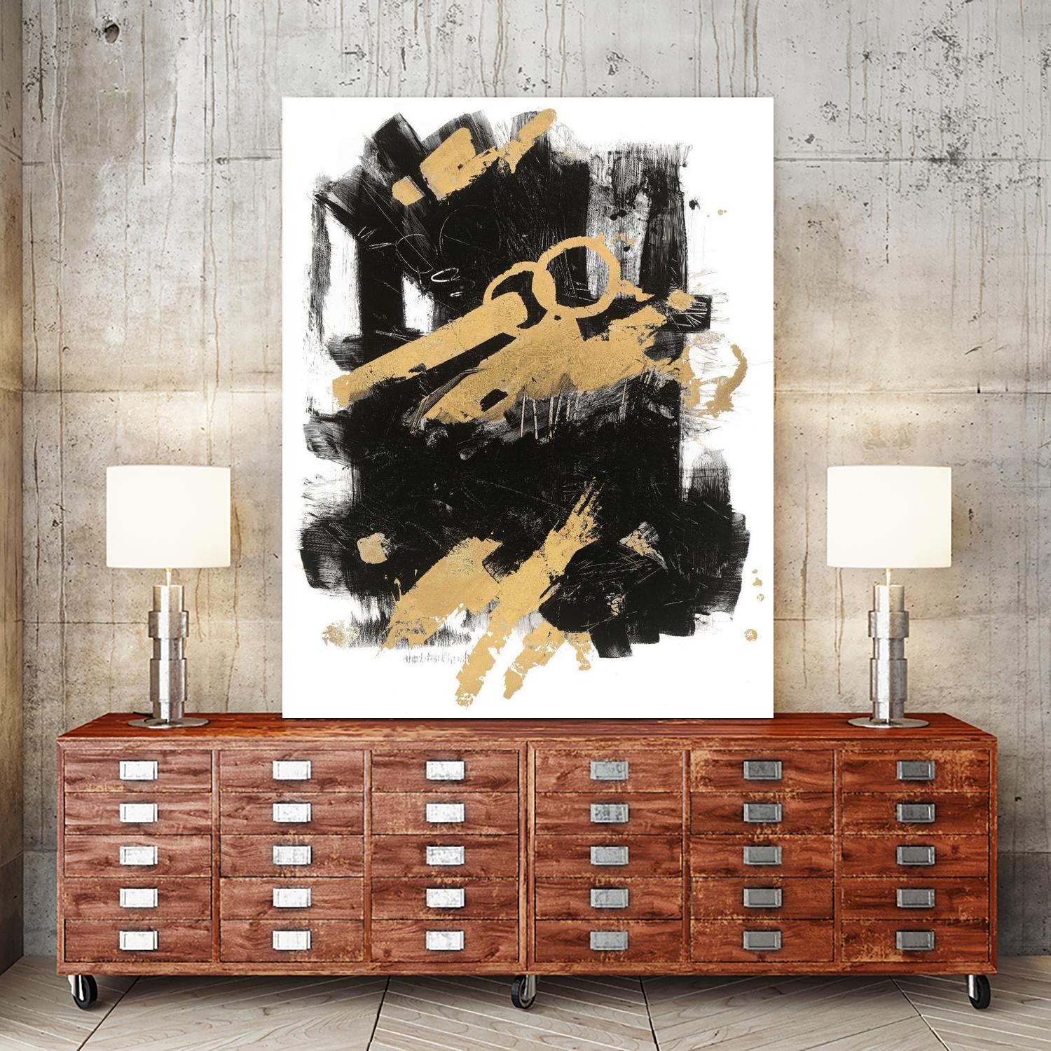 Gold Black Abstract Panel I by Mike Schick on GIANT ART - black abstract