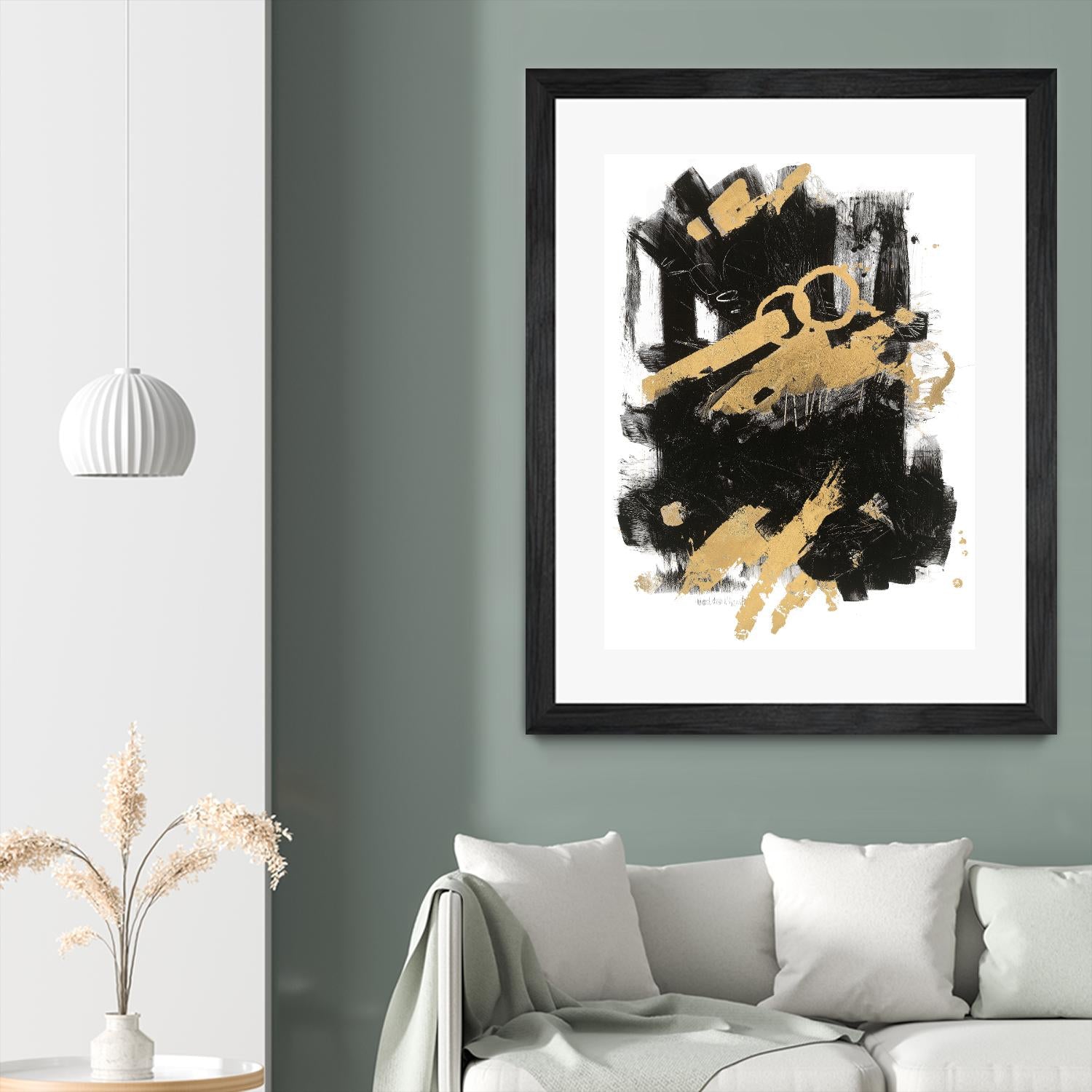 Gold Black Abstract Panel I by Mike Schick on GIANT ART - black abstract