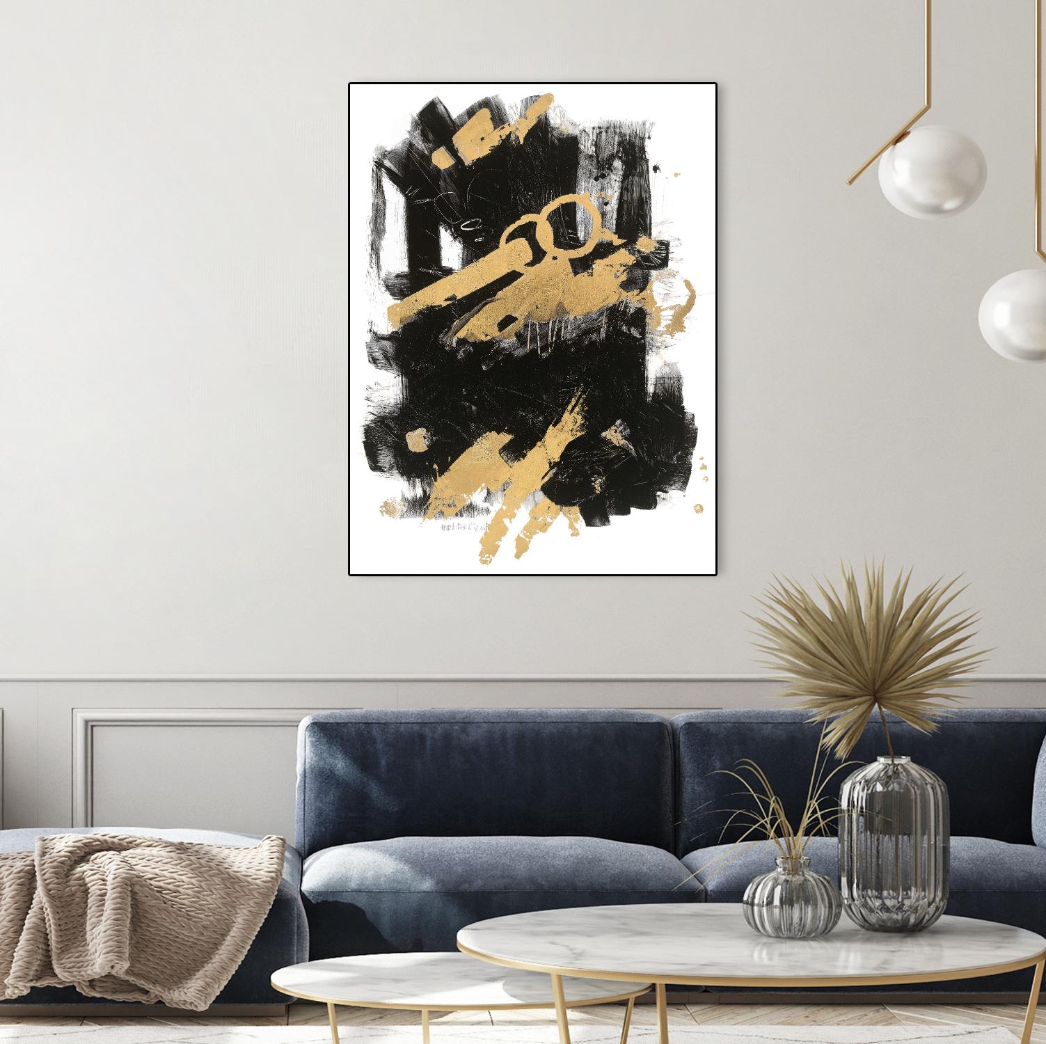 Gold Black Abstract Panel I by Mike Schick on GIANT ART - black abstract