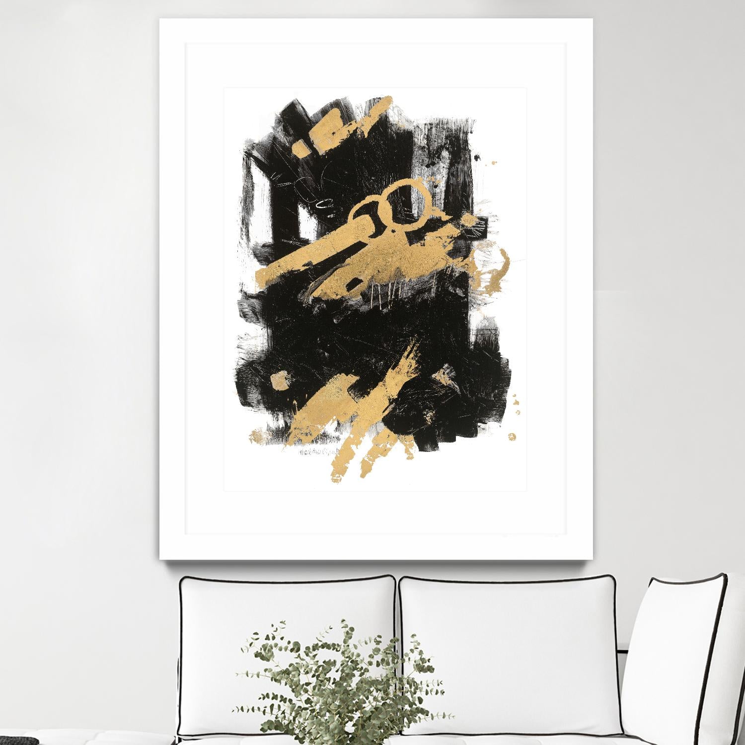 Gold Black Abstract Panel I by Mike Schick on GIANT ART - black abstract