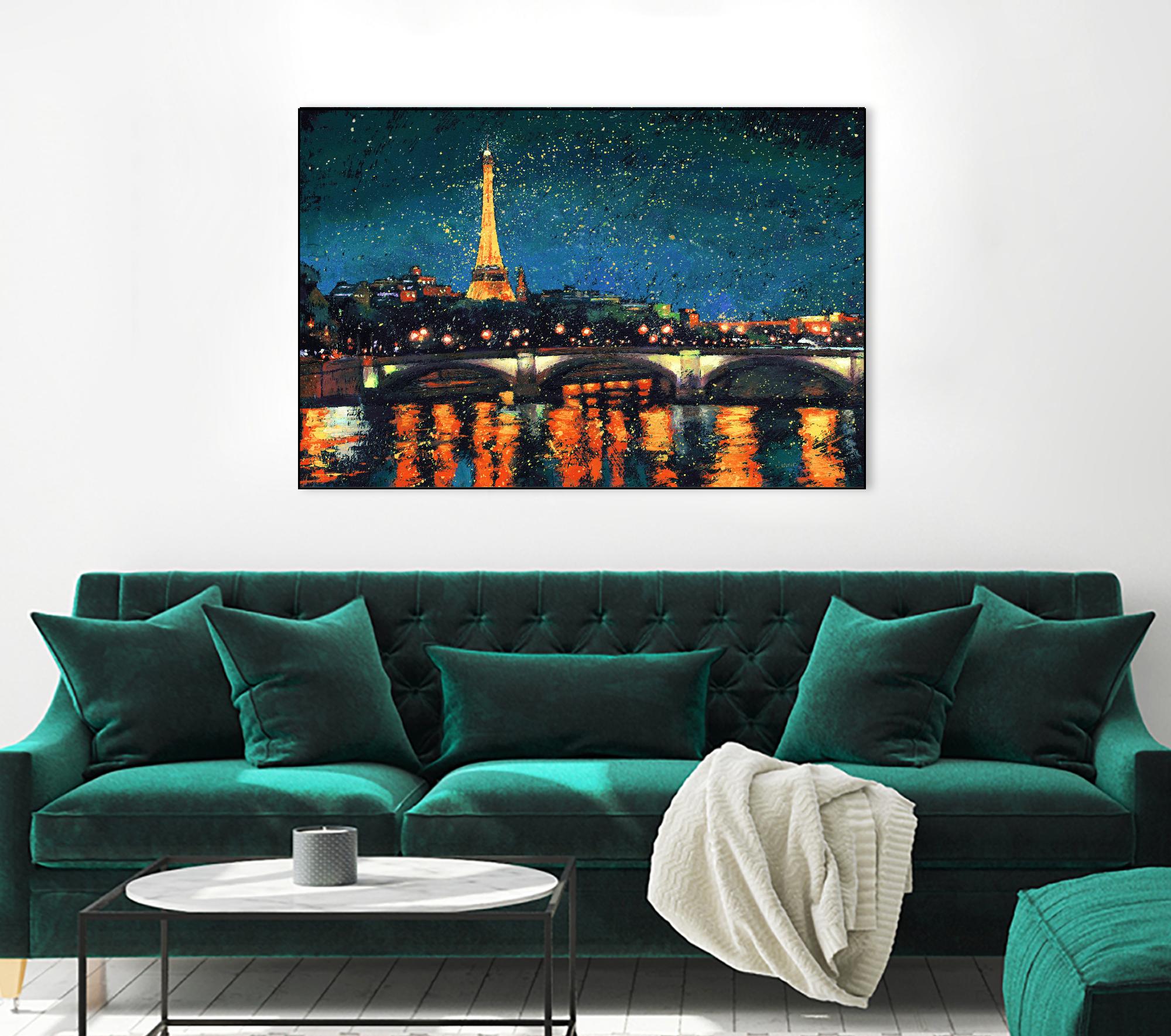 Paris Nights Blue I by James Wiens on GIANT ART - yellow city scene