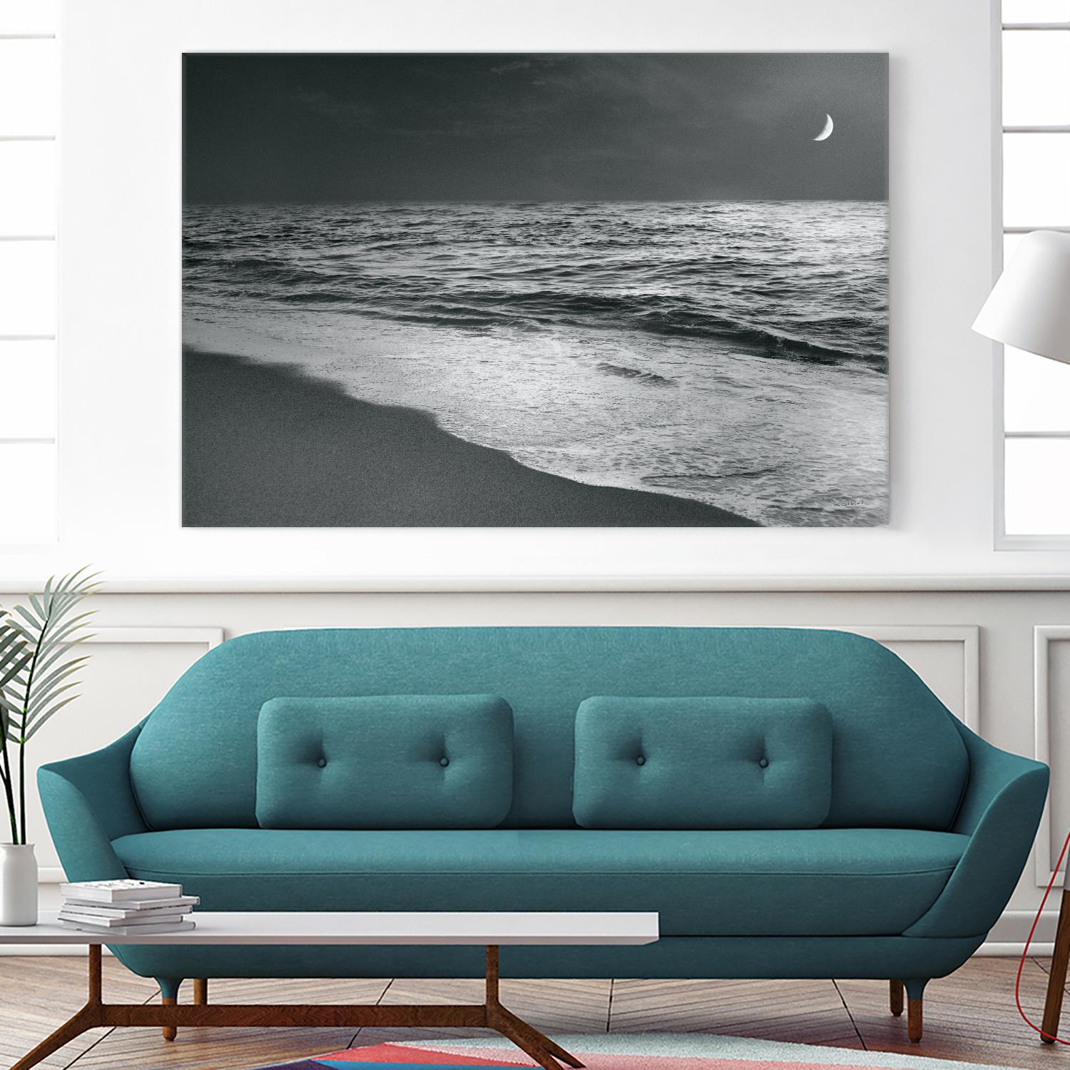 Moonrise Beach Black and White by Sue Schlabach on GIANT ART - white sea scene