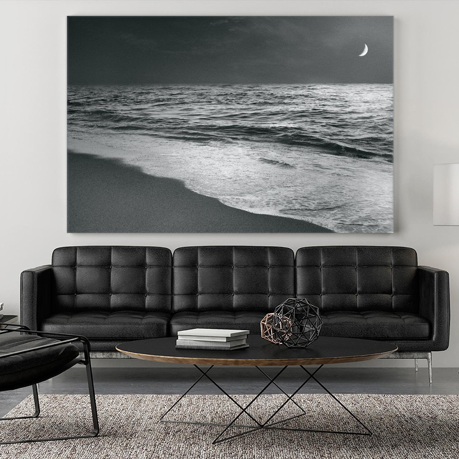 Moonrise Beach Black and White by Sue Schlabach on GIANT ART - white sea scene