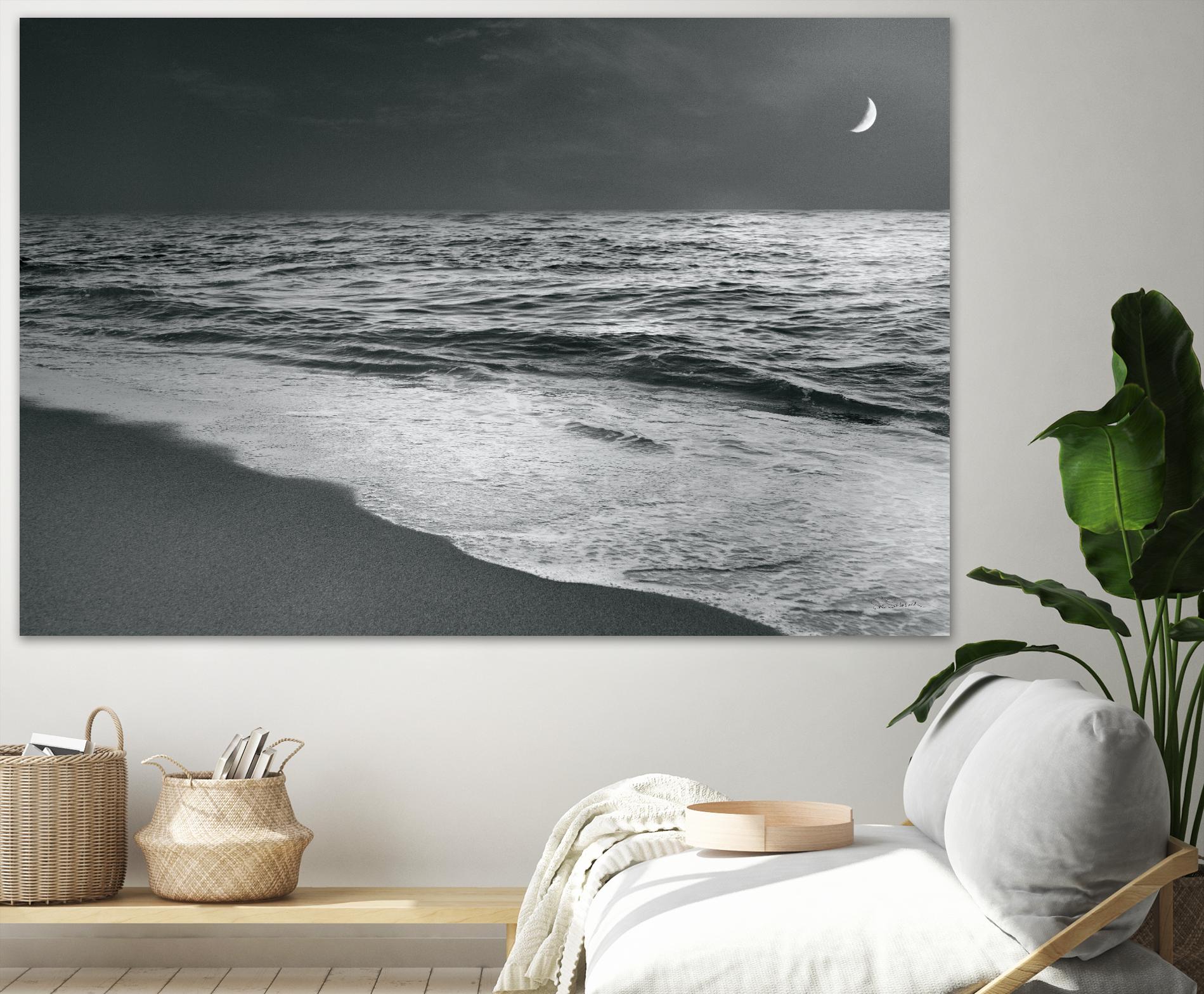 Moonrise Beach Black and White by Sue Schlabach on GIANT ART - white sea scene